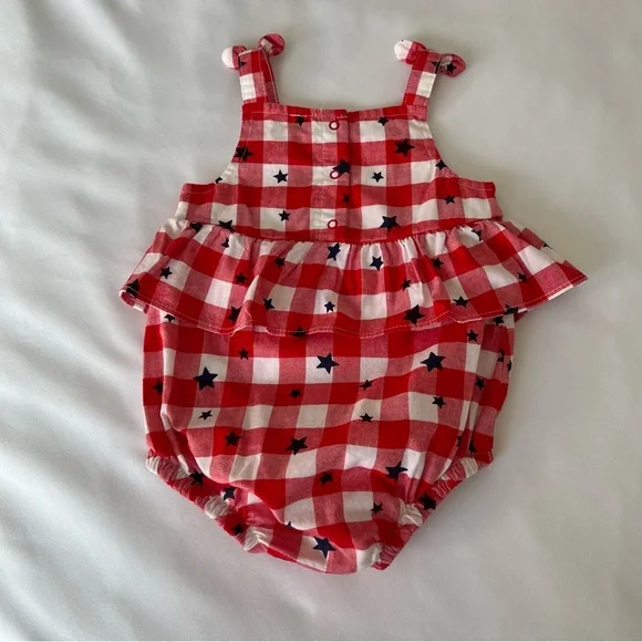 Cat & Jack Baby 12M Red Gingham Star Romper - Picture 3 of 13